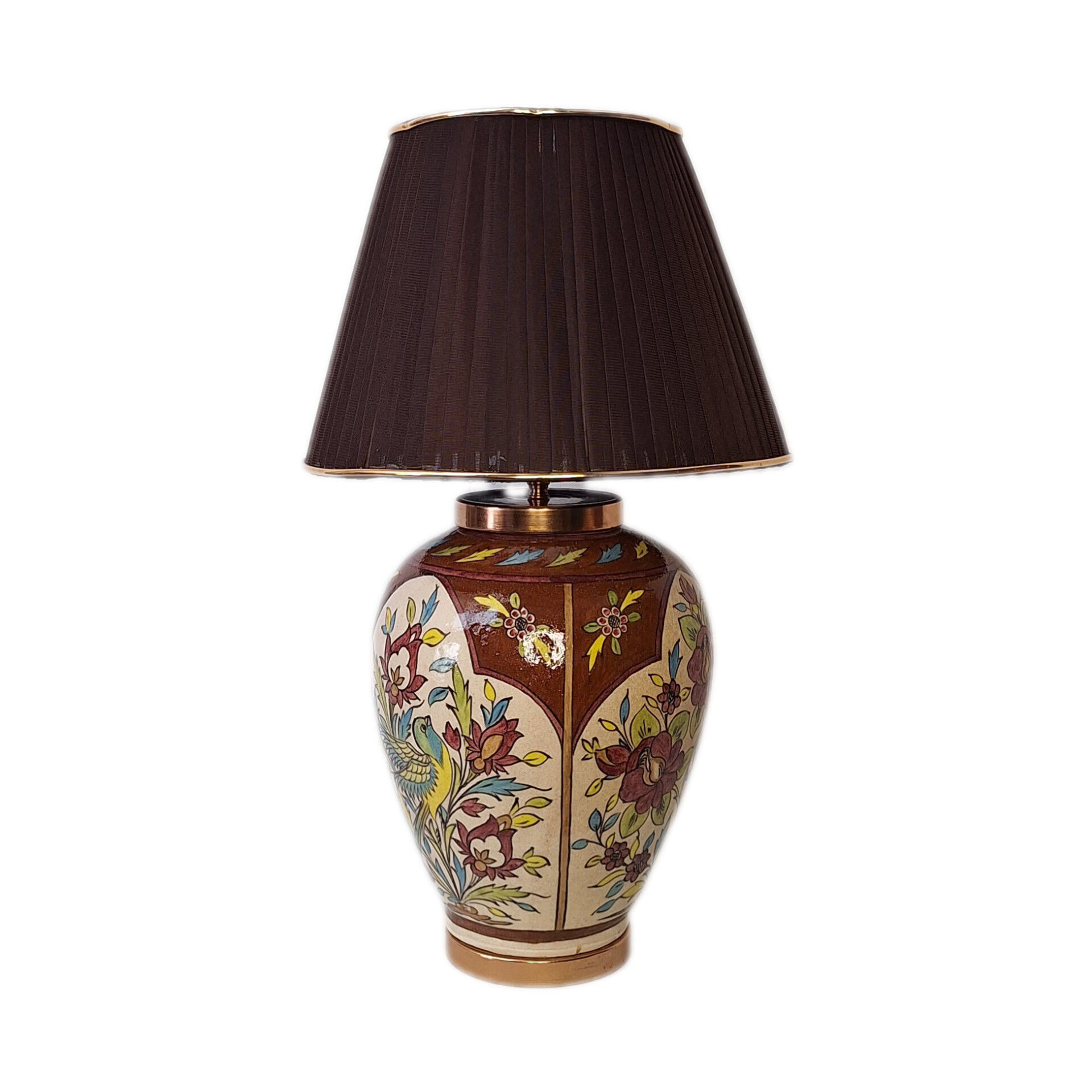 آباژور سفالی نقاشی زیر لعابی قهوه ای (سایز کوچک) مدل C004