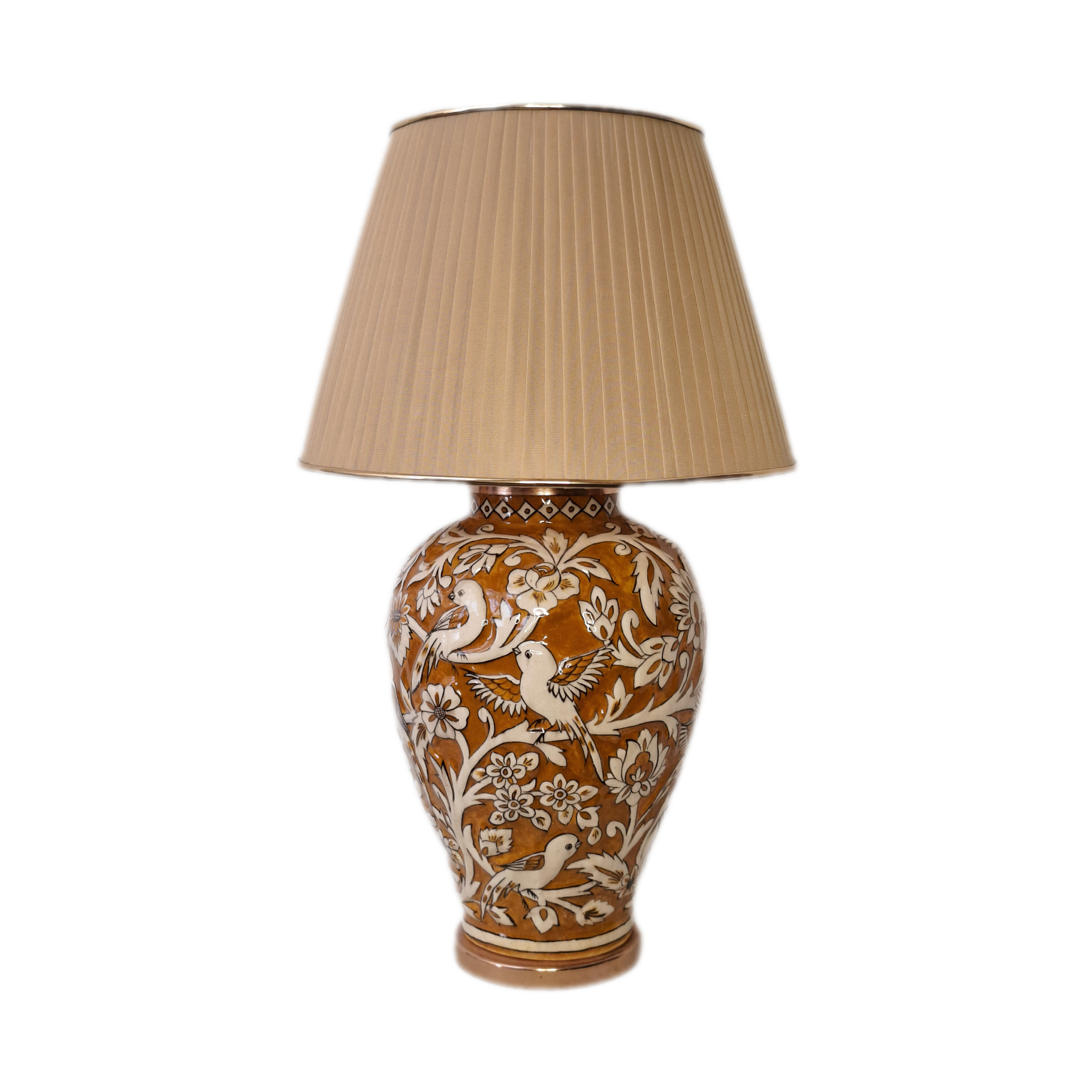 آباژور سفالی نقاشی زیر لعابی طرح گل برجسته خردلی مدل A005