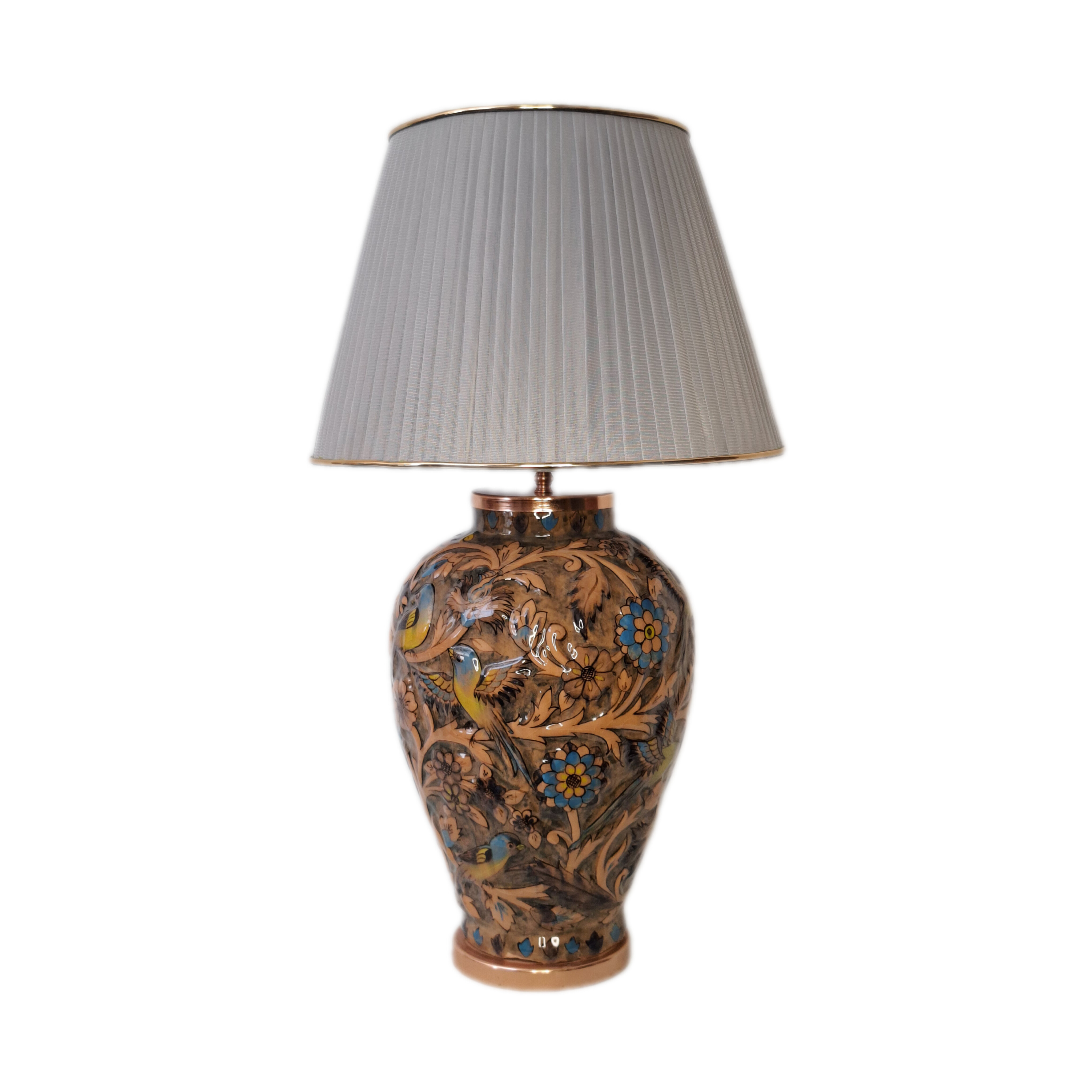 آباژور سفالی نقاشی زیر لعابی طرح گل برجسته فیلی مدل A004